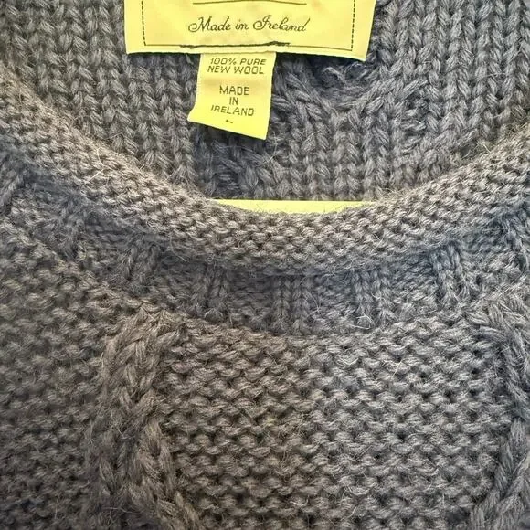 Vintage 90s Bally shanon wool Blue Cable Knit fisherman Sweater size L - Picture 2 of 3